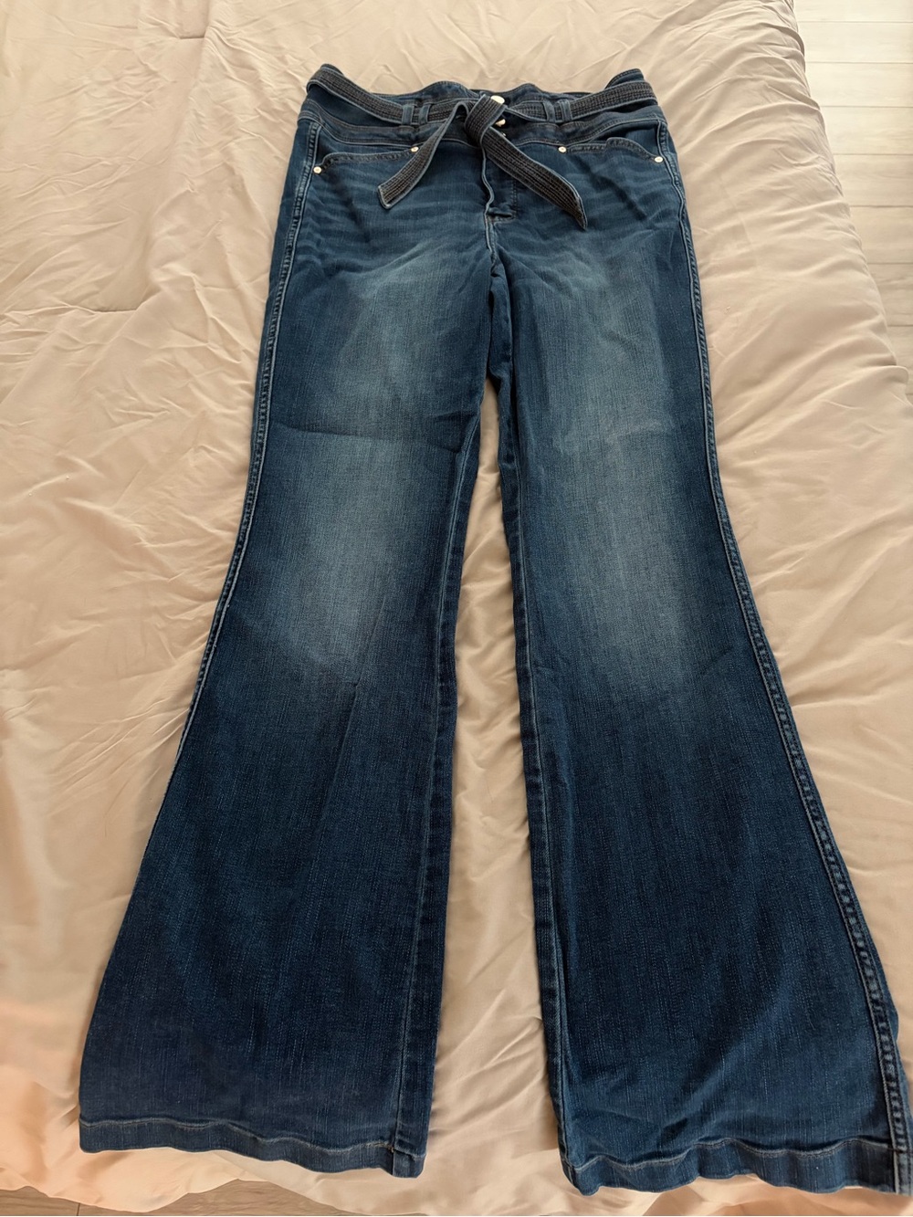 White House Black Market Dark Blue Flared Jeans with Belt